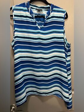 Sami & Jo Split Neck Striped Polyester Sleeveless Top EUC